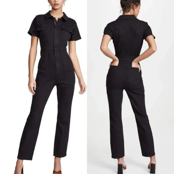 Good American Black Fit for Success Denim Utility Jumpsuit 2 / XS GMJS126 - Picture 1 of 12